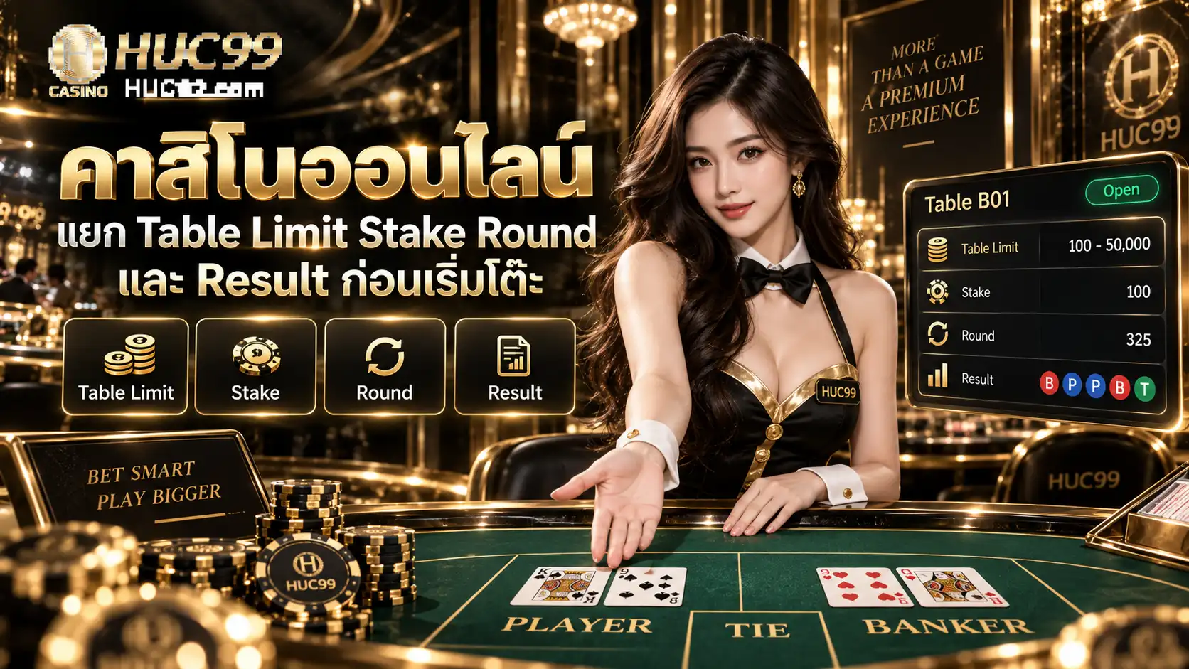 huc99 คาสิโนออนไลน์ แยก Table Limit Stake Round และ Result ก่อนเริ่มโต๊ะ